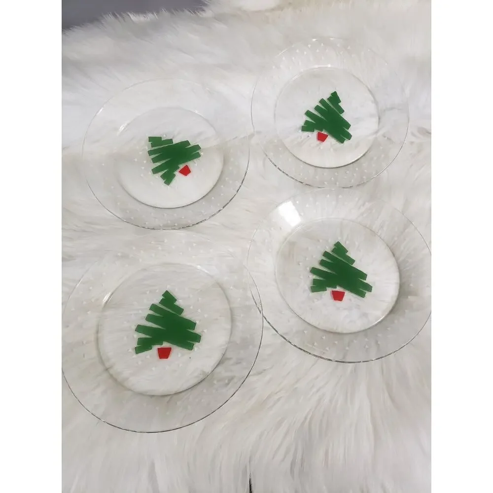 SET 4 GLASS Christmas plates Vintage‎ 1988 kitschy atomic abstract post modern